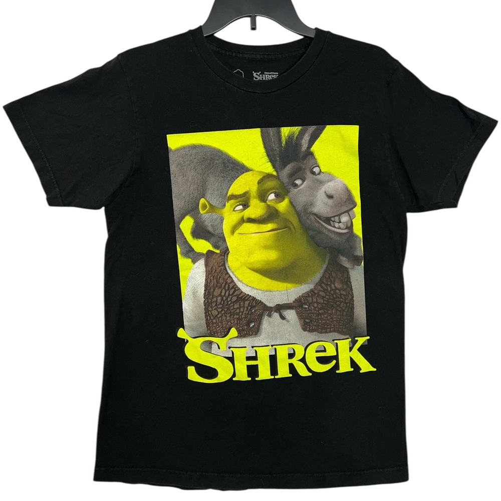 Shrek Donkey‎ DreamWorks Graphic T-Shirt Black Tee Size M Retro Collectible